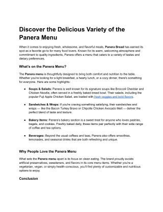 Discover the Delicious Variety of the Panera Menu