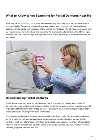 What to Know When Searching for Partial Dentures Near Me