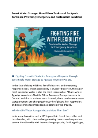 Pillow Tanks and Backpack Tanks are Powering Emergency and Sustainable Solutions