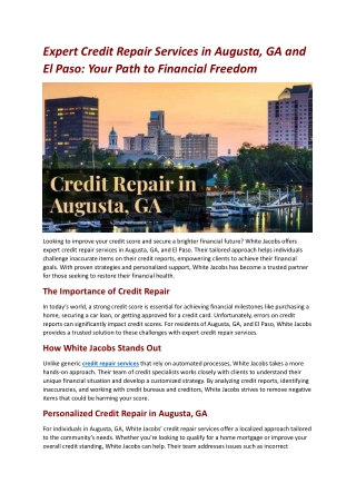 Expert Credit Repair Services in Augusta GA and El Paso Your Path to Financial Freedom