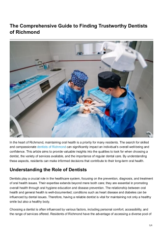 The Comprehensive Guide to Finding Trustworthy Dentists of Richmond