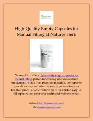 High-Quality Empty Capsules for Manual Filling at Natures Herb
