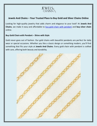 Jewels And Chains – Your Trusted Place to Buy Gold and Silver Chains Online