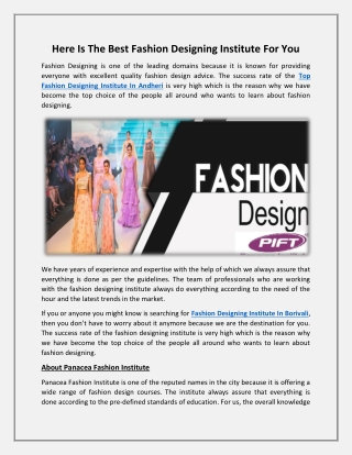 Top Fashion Designing Institute In Andheri