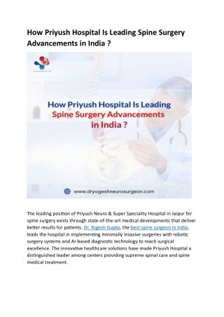 How Priyush Hospital Is Leading Spine Surgery Advancements in India