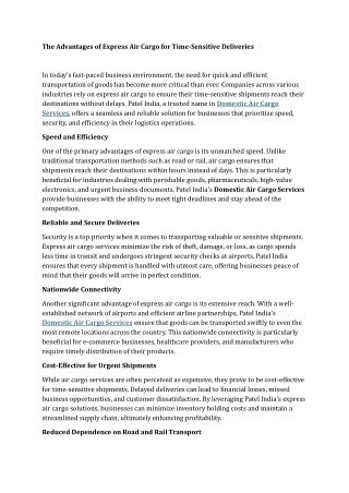 The Advantages of Express Air Cargo for Time-Sensitive Deliveries