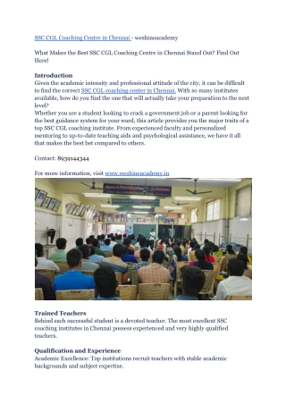 SSC CGL Coaching Centre in Chennai - weshineacademy