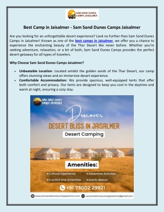 Best Camp in Jaisalmer - Sam Sand Dunes Camps Jaisalmer