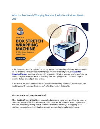 What Is a Box Stretch Wrapping Machine & Why Your Business Needs One