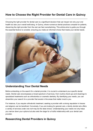 How to Choose the Right Provider for Dental Care in Quincy