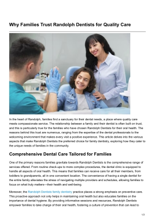 Why Families Trust Randolph Dentists for QualityCare