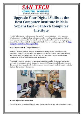 Santech Computer Institute – Trusted as the Best Computer Institute in Nala Sopa