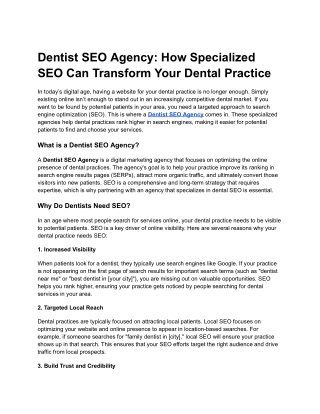 Dentist SEO Agency_ How Specialized SEO Can Transform Your Dental Practice