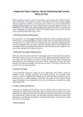 Assignment Help in Sydney: Tips for Submitting High-Quality Work on Time