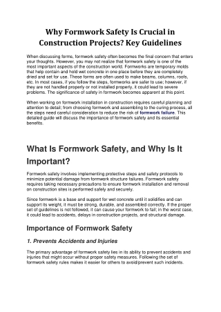 Why Formwork Safety Is Crucial in Construction Projects? Key Guidelines