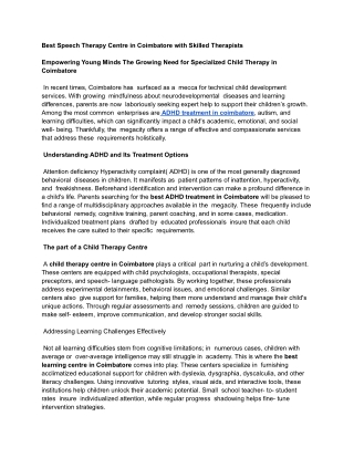 Best Speech Therapy Centre in Coimbatore with Skilled Therapists