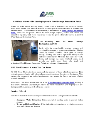 GSB Flood Master The Leading Experts in Flood Damage Restoration Perth