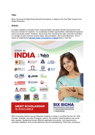 Why Choosing the Right Study Abroad Consultancy in Nepal is the First Step Toward Your Global Education