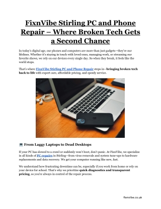 FixnVibe Stirling PC and Phone Repair – Where Broken Tech Gets a Second Chance