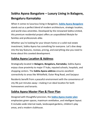 Sobha Ayana Bangalore