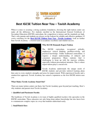 Best IGCSE Tuition Near You  Tavish Academy