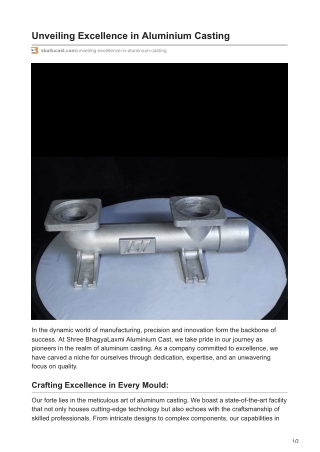 Crafting Precision - The Art of Aluminium Cast Manufacturing