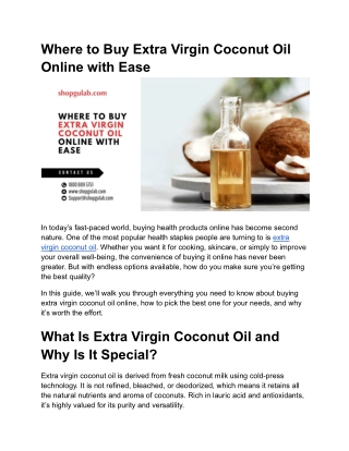 Where to Buy Extra Virgin Coconut Oil Online with Ease
