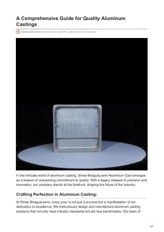 A Comprehensive Guide for Quality Aluminium Cast Manufacturing