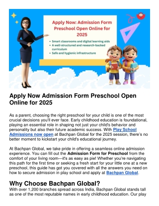 Apply Now Admission Form Preschool Open Online for 2025