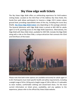 Sky View edge walk tickets