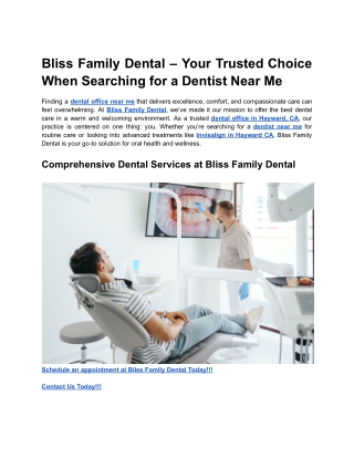 Bliss Family Dental – Your Trusted Choice When Searching for a Dentist Near Me