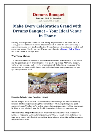 Book Dreams Banquet – The Most Elegant Banquet Hall in Thane