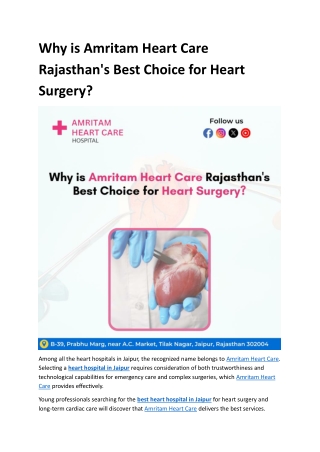 Why is Amritam Heart Care Rajasthan's Best Choice for Heart Surgery