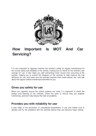 How Important Is MOT And Car Servicing?
