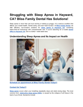Struggling with Sleep Apnea in Hayward, CA? Bliss Family Dental Has Solutions!