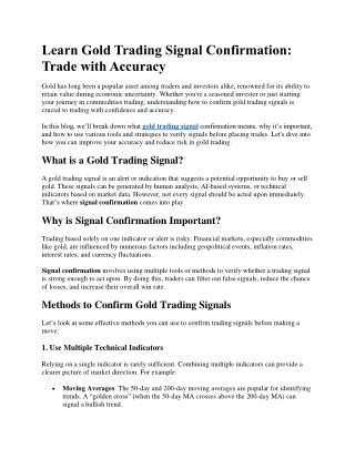 Learn Gold Trading Signal Confirmation