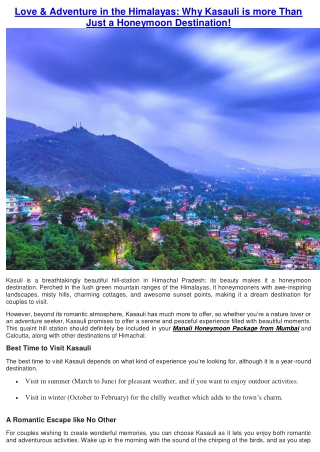 Love & Adventure in the Himalayas Why Kasauli is more Than Just a Honeymoon Destination