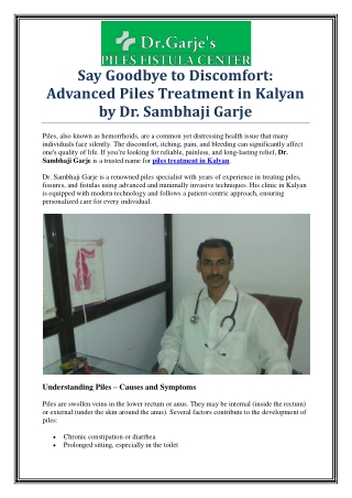 Top Choice for Piles Treatment in Kalyan – Dr. Sambhaji Garje