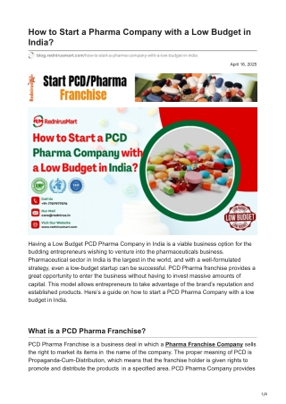 How to Start a PCD Pharma Company with a Low Budget in India