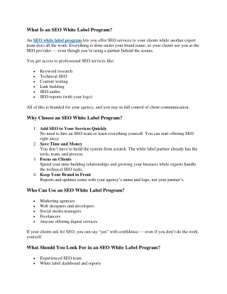 SEO White Label Program
