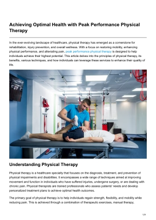 Achieving Optimal Health with Peak Performance Physical Therapy