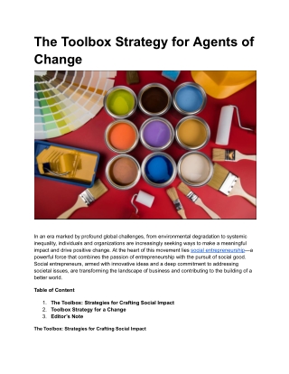 The Toolbox Strategy for Agents of Change