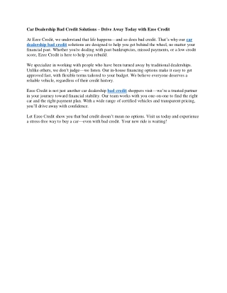 Car Dealership Bad Credit Solutions – Drive Away Today with Ezee Credit