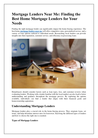 Mortgage Lenders Near Me Finding the Best Home Mortgage Lenders for Your Needs