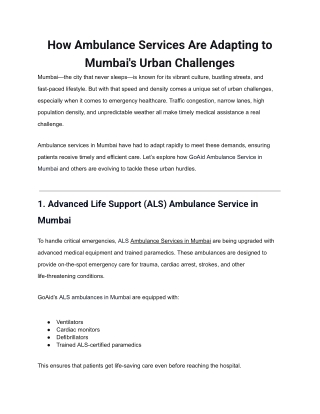How Ambulance Services Are Adapting to Mumbai's Urban Challenges