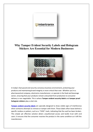 Tamper Evident Labels | Security Color Labels | Intertronix Label