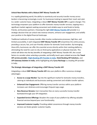 Unlock New Markets with a Robust DMT Money Transfer API