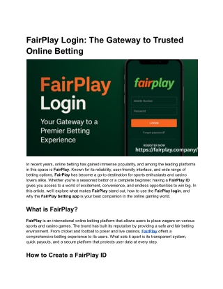 FairPlay Login_ The Gateway to Trusted Online Betting