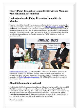Policy Relaxation Committee Services in Mumbai