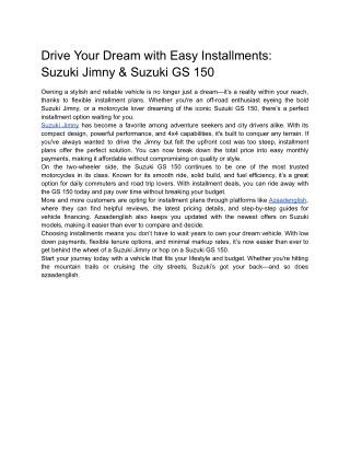 Drive Your Dream with Easy Installments_ Suzuki Jimny & Suzuki GS 150